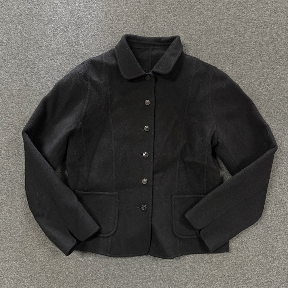 Vintage LL Bean Styled Jacket Womens Large Black Button Front Collared